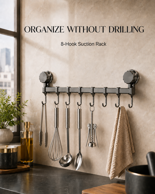8-Hook Suction Wall-Mounted Organizer Rack