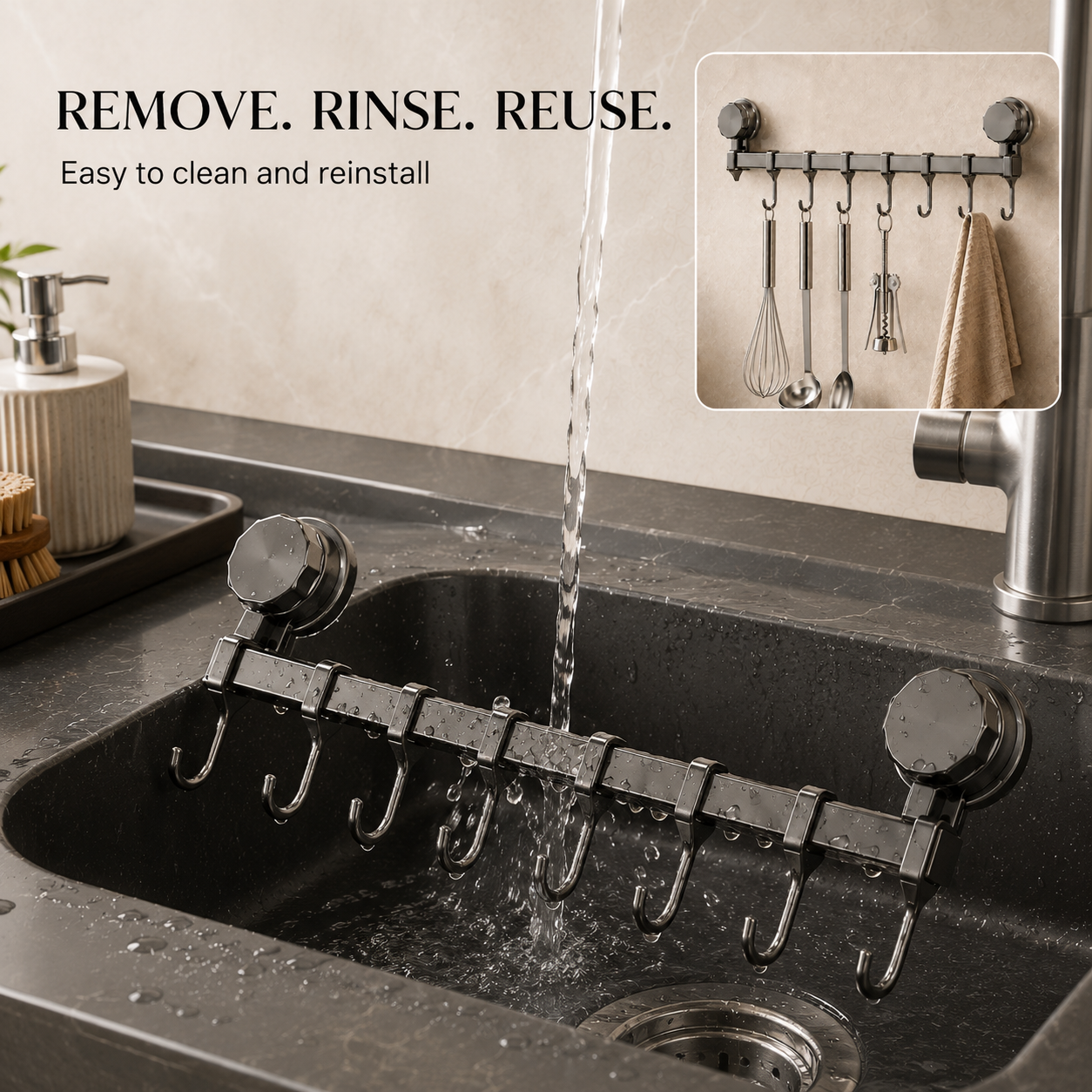 8-Hook Suction Wall-Mounted Organizer Rack