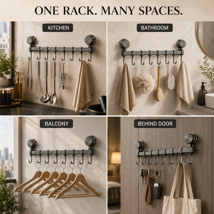 8-Hook Suction Wall-Mounted Organizer Rack