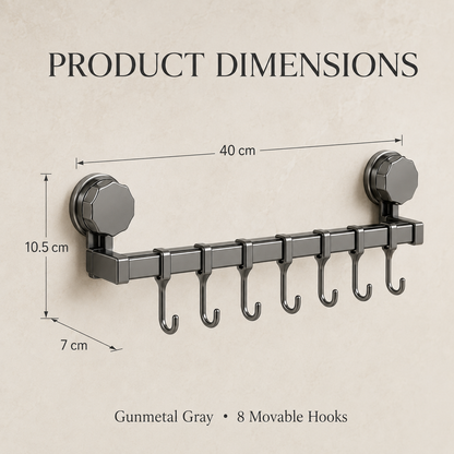 8-Hook Suction Wall-Mounted Organizer Rack