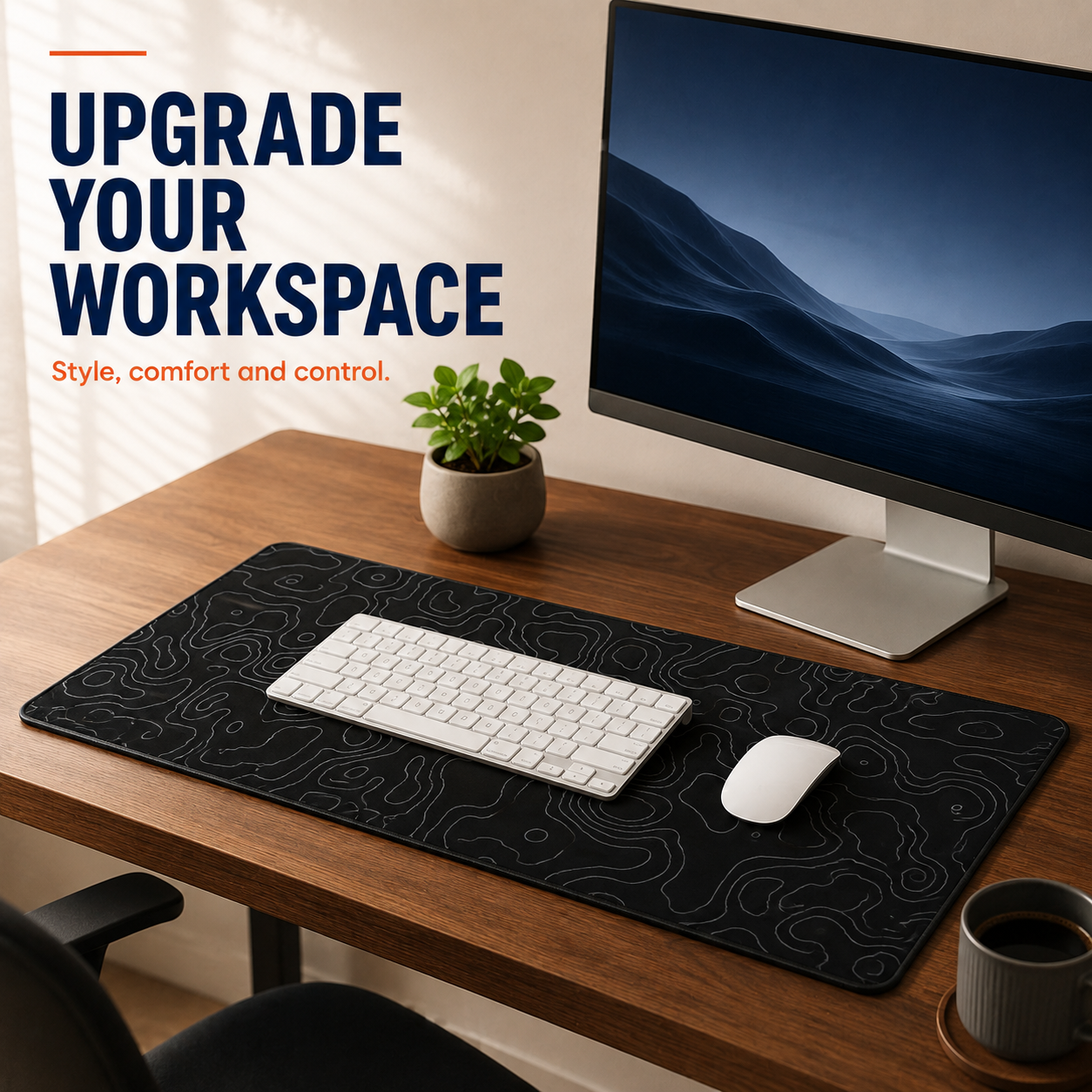 Premium Anti-Slip Desk Mat – 23 × 11 Inch Topographic Extended Mouse Pad