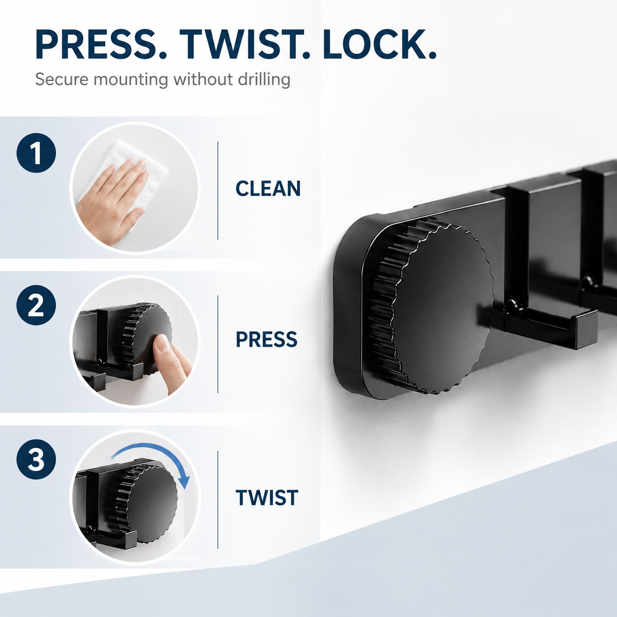 2-Pack 6-Hook Invisible Vacuum Suction Wall Rack