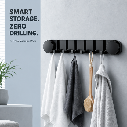 2-Pack 6-Hook Invisible Vacuum Suction Wall Rack