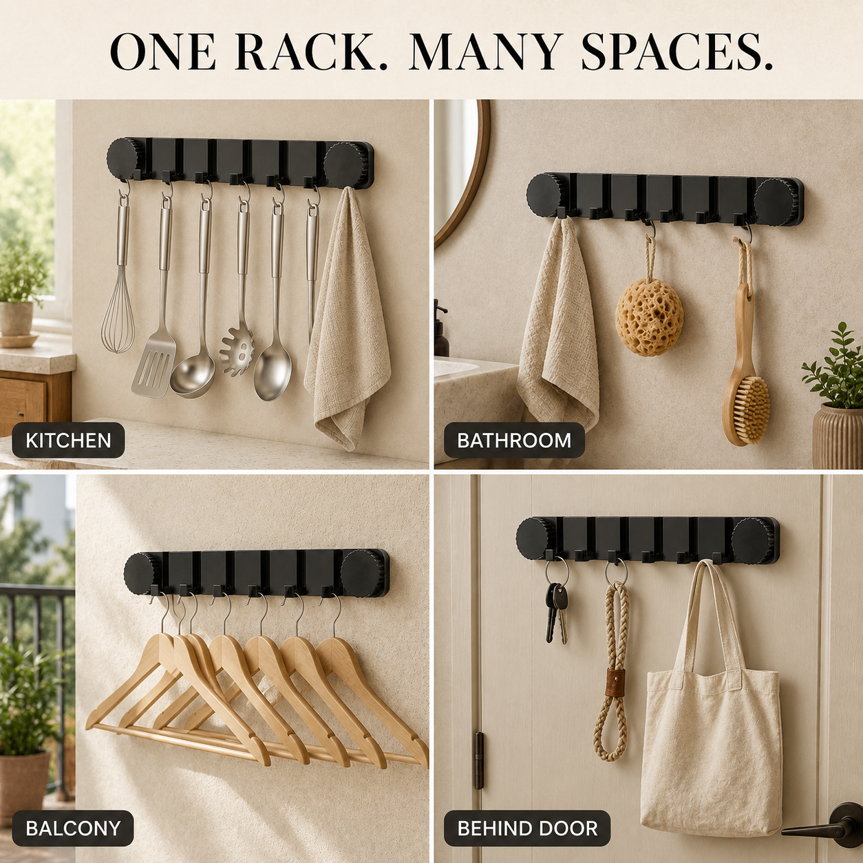 2-Pack 6-Hook Invisible Vacuum Suction Wall Rack