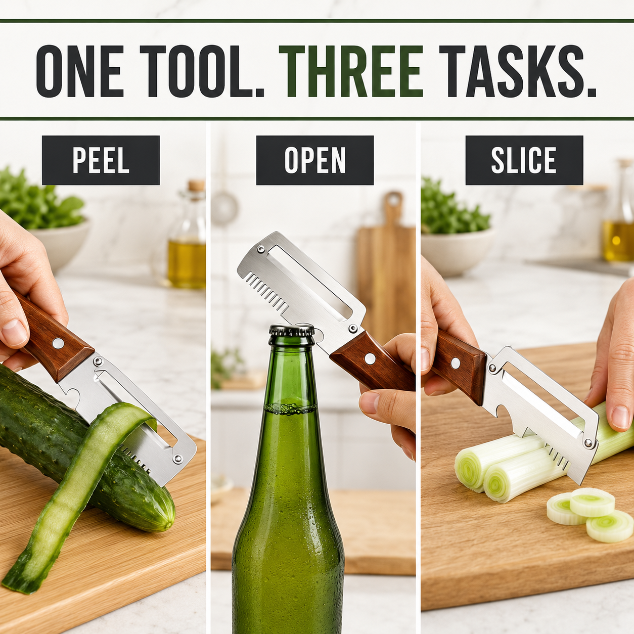 3-in-1 Vegetable Peeler, Julienne Shredder & Bottle Opener