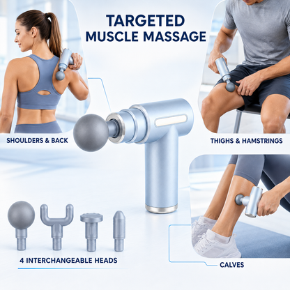 Portable Mini Massage Gun with 4 Heads – USB-C Rechargeable Full Body Massager