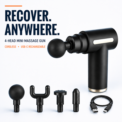 Portable Mini Massage Gun with 4 Heads – USB-C Rechargeable Full Body Massager